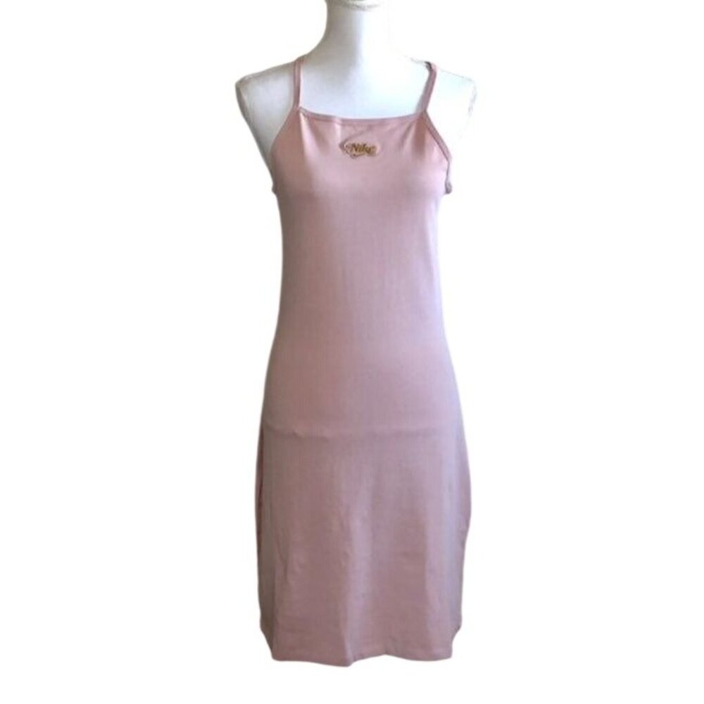 Nike Cotton Tank Dress Womens M Pink Metallic Logo Bodycon NWT Summer - Picture 4 of 13